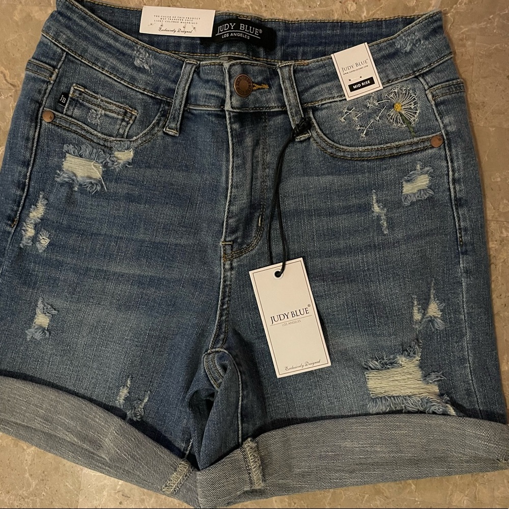 Judy Blue Brianna Mid Rise Dandelion Shorts Sz Small